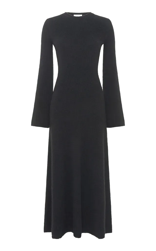 Uriel Knit Maxi Dress in Black Brushed Cashmere