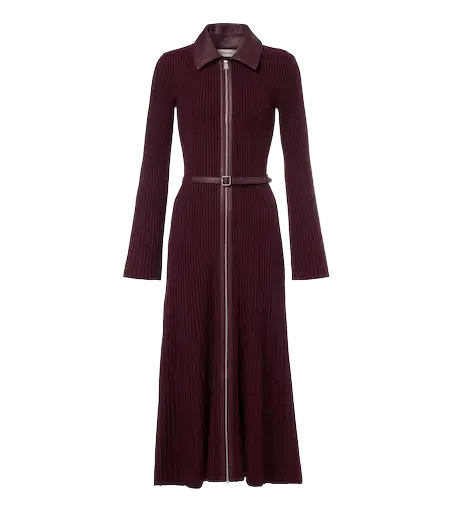 Ismelle belted ribbed-knit shirt dress