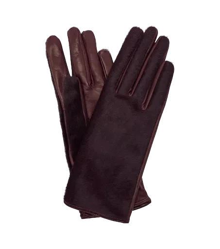 Silk-lined calf hair and leather gloves