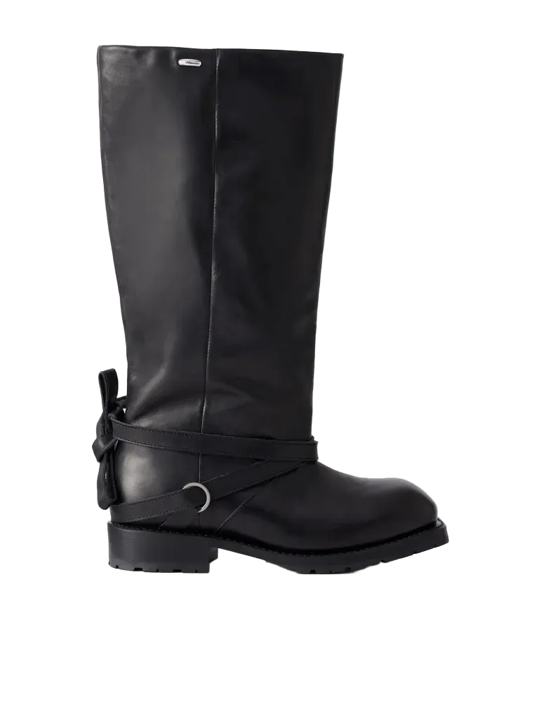 High Engine tie-embellished leather knee boots