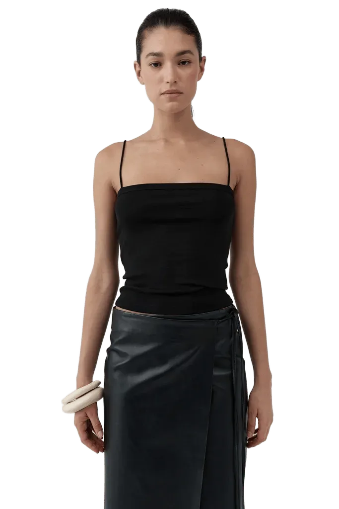 Organic Cotton Square Neck Cami - Jet Black