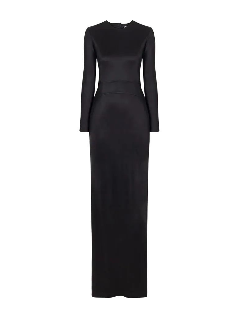 Backless paneled satin maxi dress