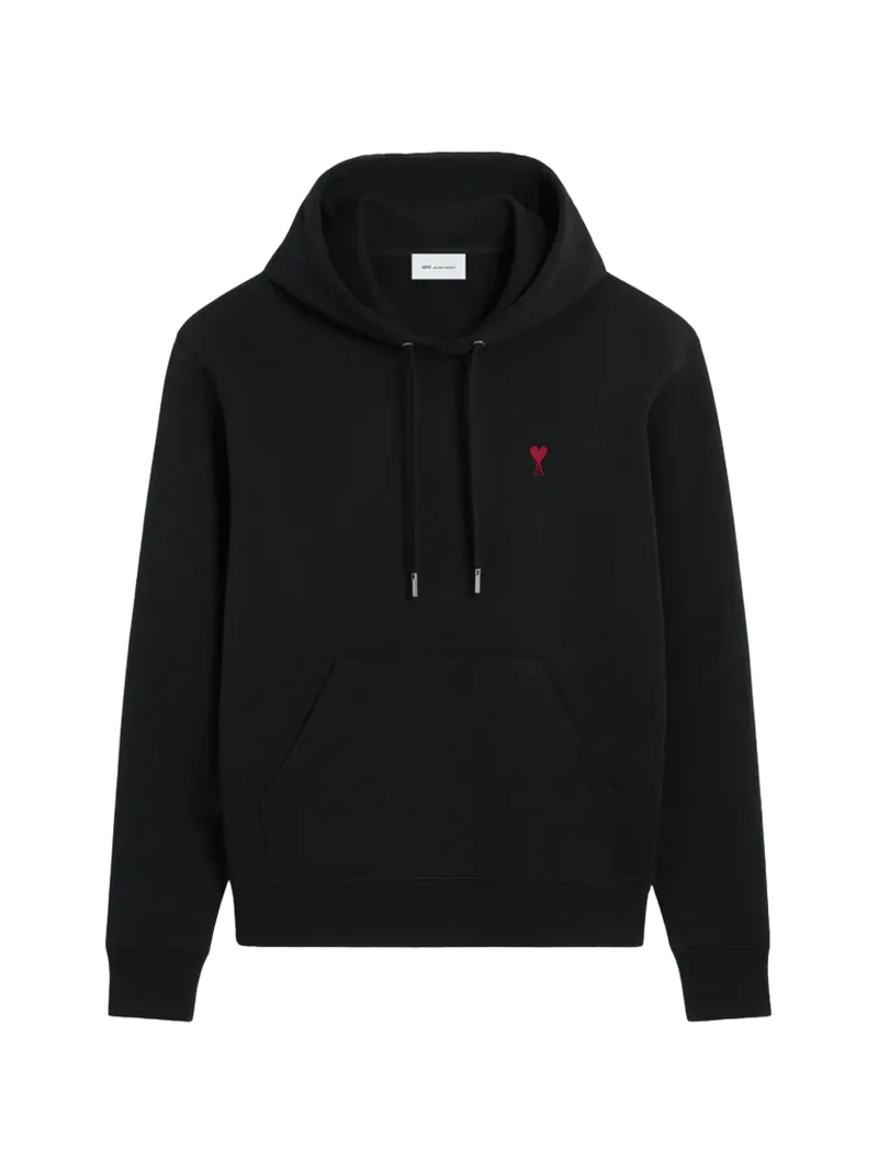 AMI Paris black cotton hoodie with Ami de Coeur