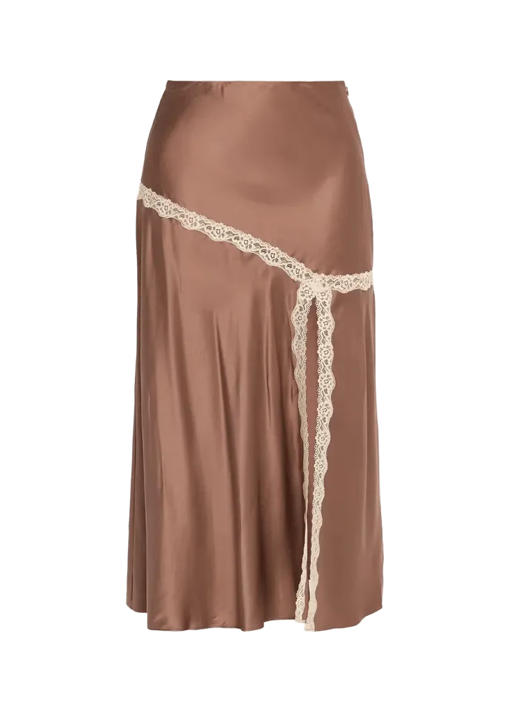 Emmabelle Lace-Trim Silk Midi Skirt