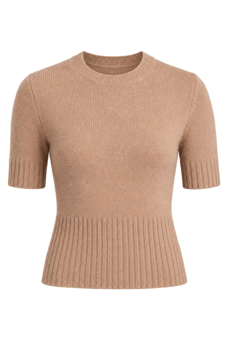 Wool-Cashmere High-Rib Short-Sleeve Sweater