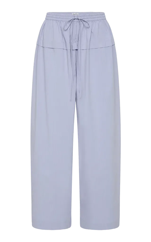 Relaxed Cotton-Blend Peplum Pleat Pants