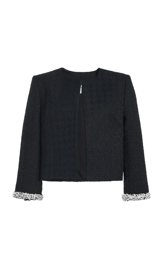 Long-Sleeve Wool-Blend Tweed Jacket