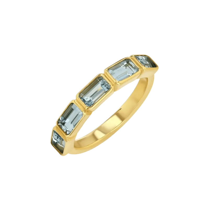 Aquamarine Emerald Cut Bezel Set Band