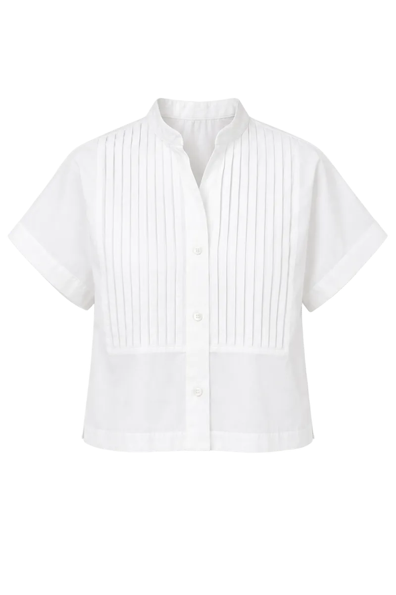 White Cotton Poplin Pintuck Avery Shirt