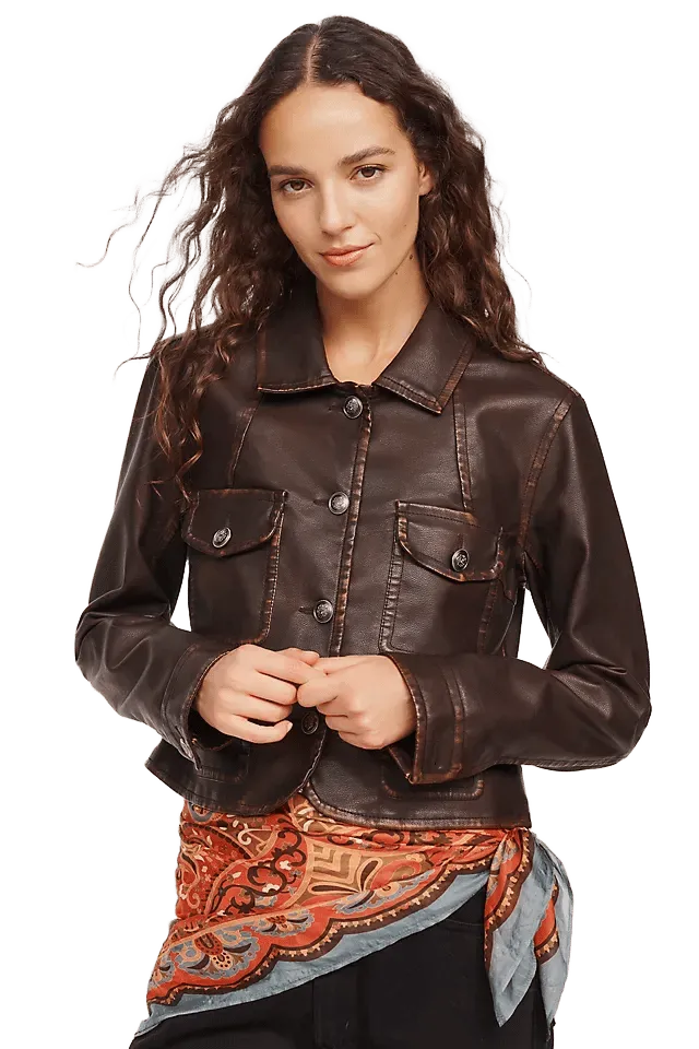 Pilcro Marine Shrunken Faux Leather Jacket