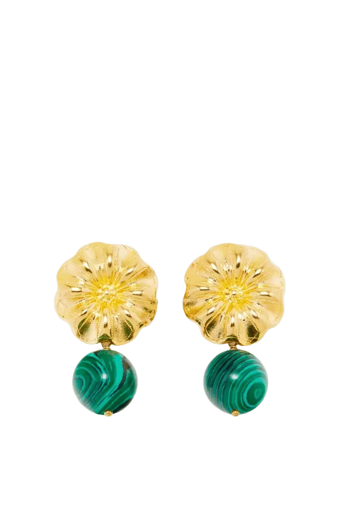 Daisy pearl earrings - Gold & Dark Green