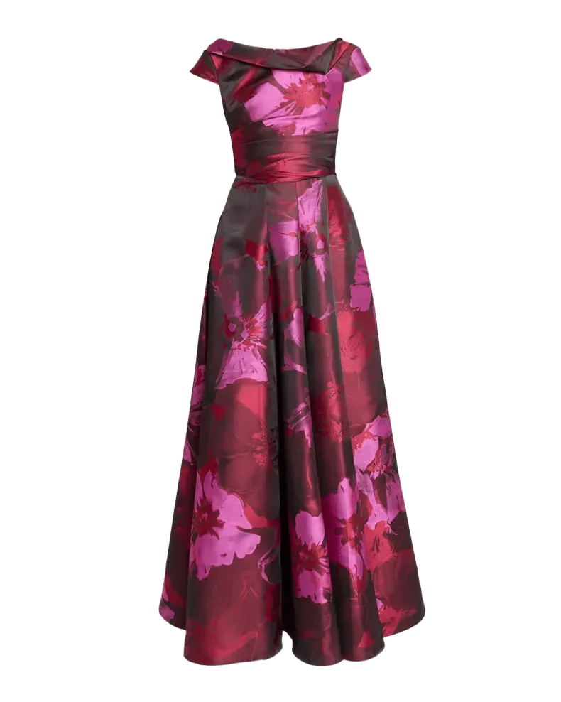 Hibiscus Jacquard Twisted High-Neck Ball Gown