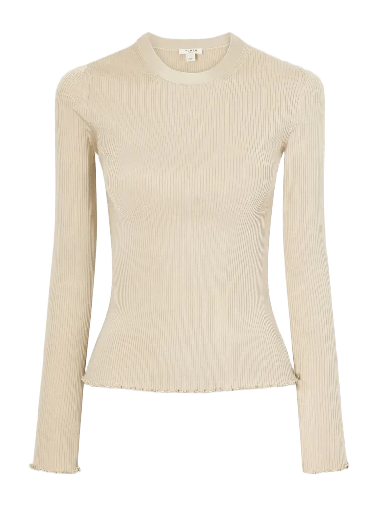 Ribbed silk-blend top