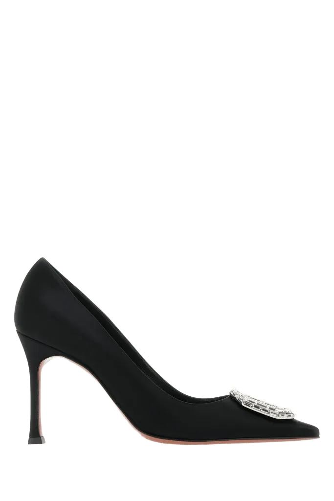 Amina Muaddi Crystal-Embellished Velvet Pump — Black