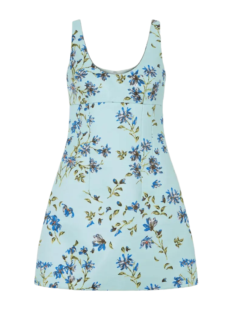 Floral-printed twill mini dress