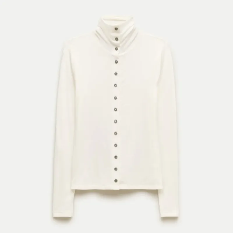 Mockneck cardigan shirt in stretch TENCEL lyocell blend