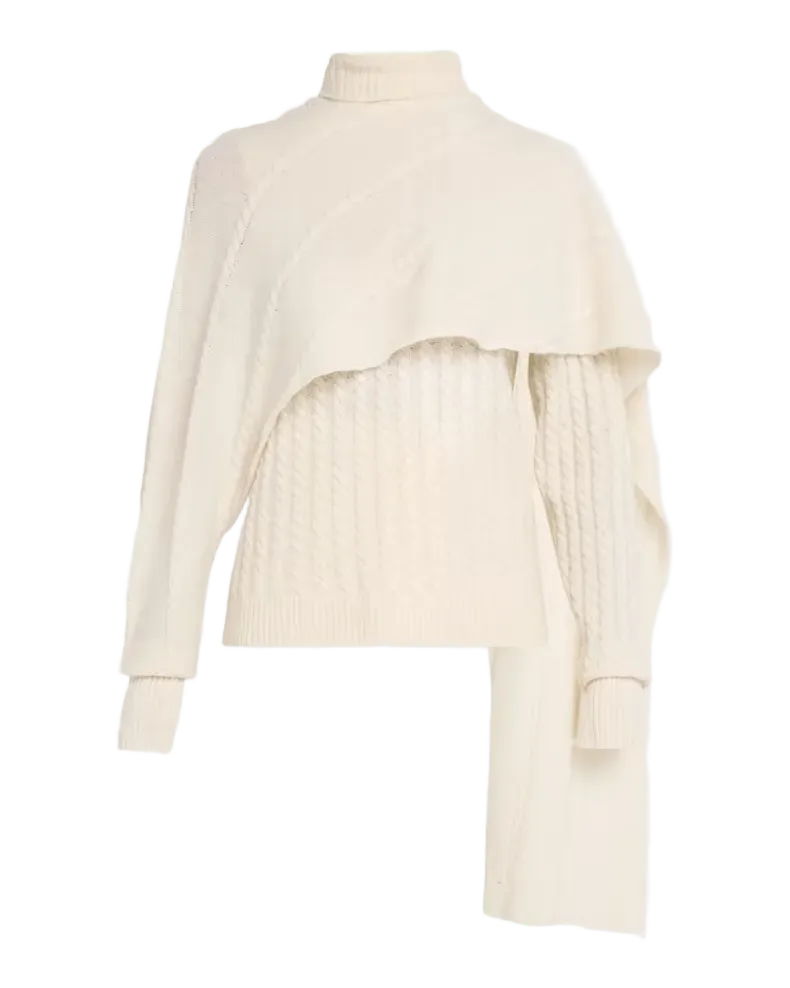 Turtleneck Cashmere Cable Knit Shawl Sweater