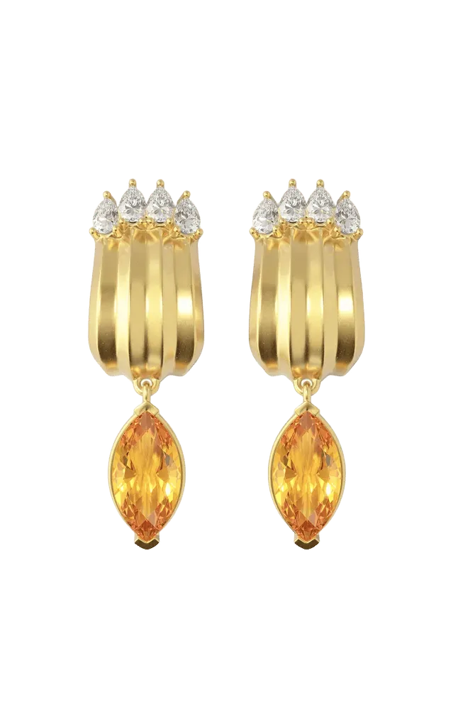 18k Yellow Gold Tigerlily Citrine Claw Earrings