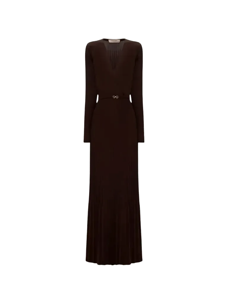 TWINSET straight-cut knitted midi dress with a belt