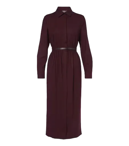 Belted wool-blend shirt dress
