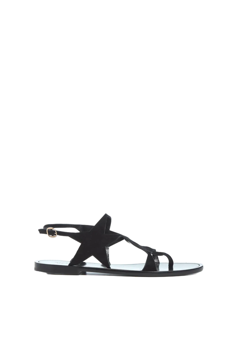 Star Sandal in Black Suede