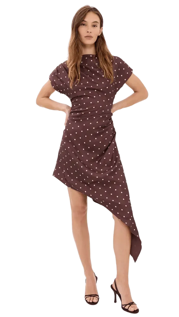 Polka Dot Asymmetric Cap Sleeve Dress