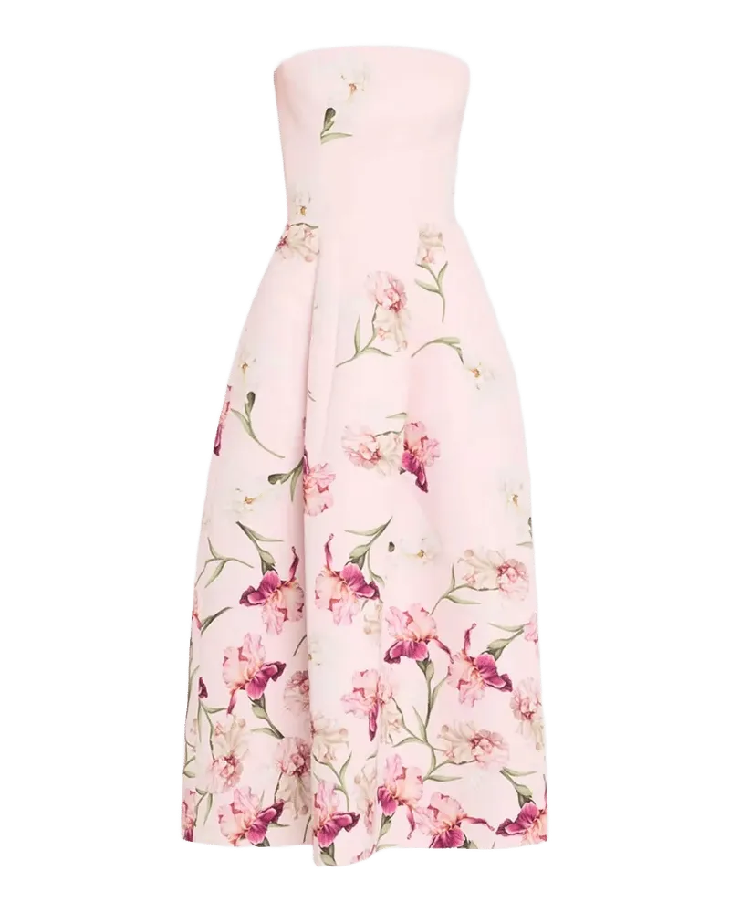 Strapless Painterly Iris Fit-And-Flare Midi Cocktail Dress