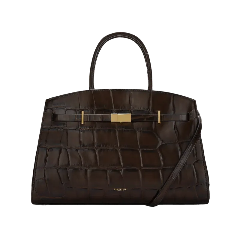 The Midi Hudson - Dark chocolate large croc-effect