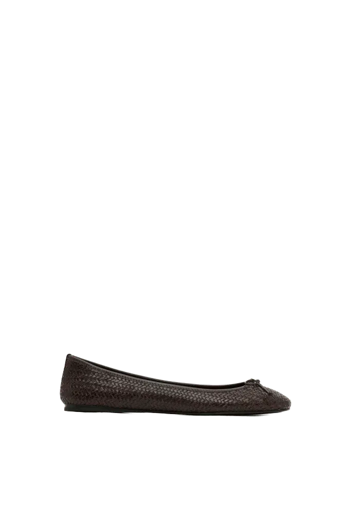 Woven Bow Ballet Flat - Coffee Woven