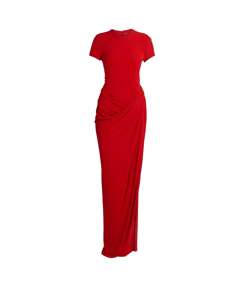Fluid Crepe Jersey Short Sleeve Midi Dress
