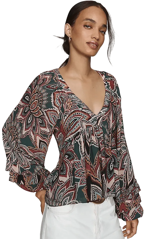 Farm Rio 100% Cotton Tapestry Floral Blouse