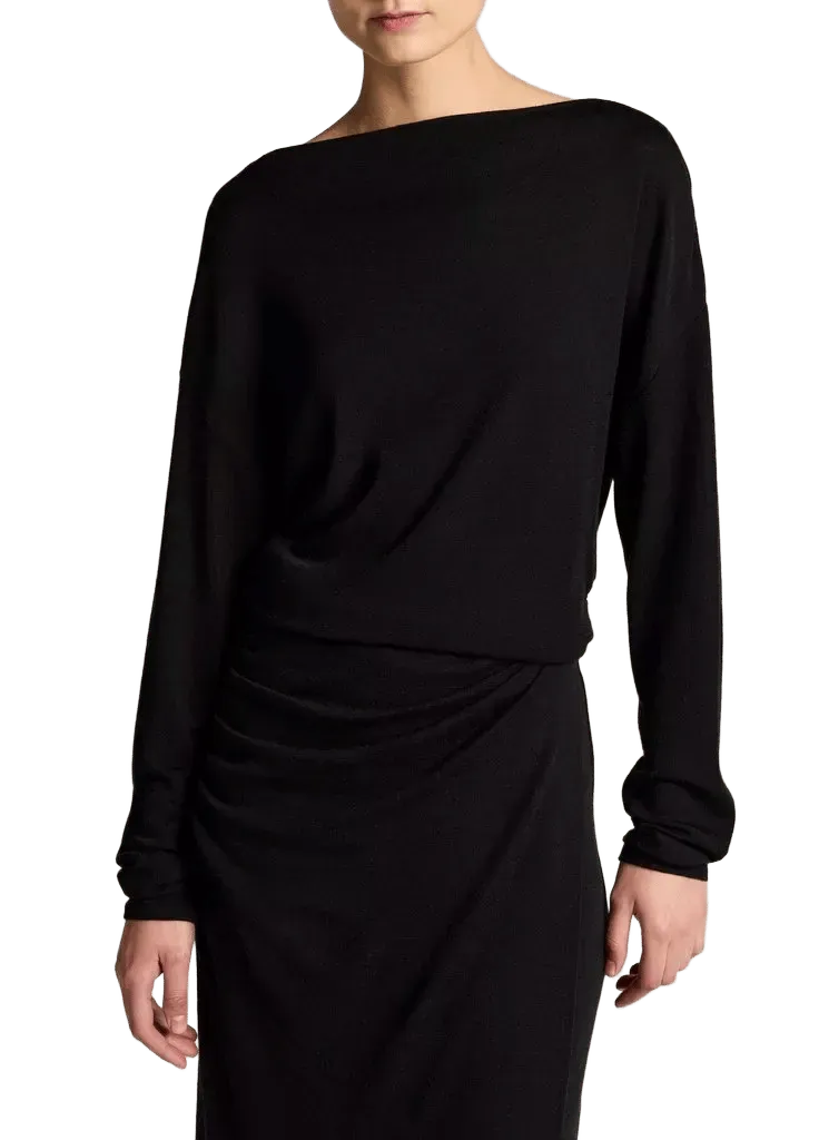 Draped Wool-Blend Slash-Neck Top