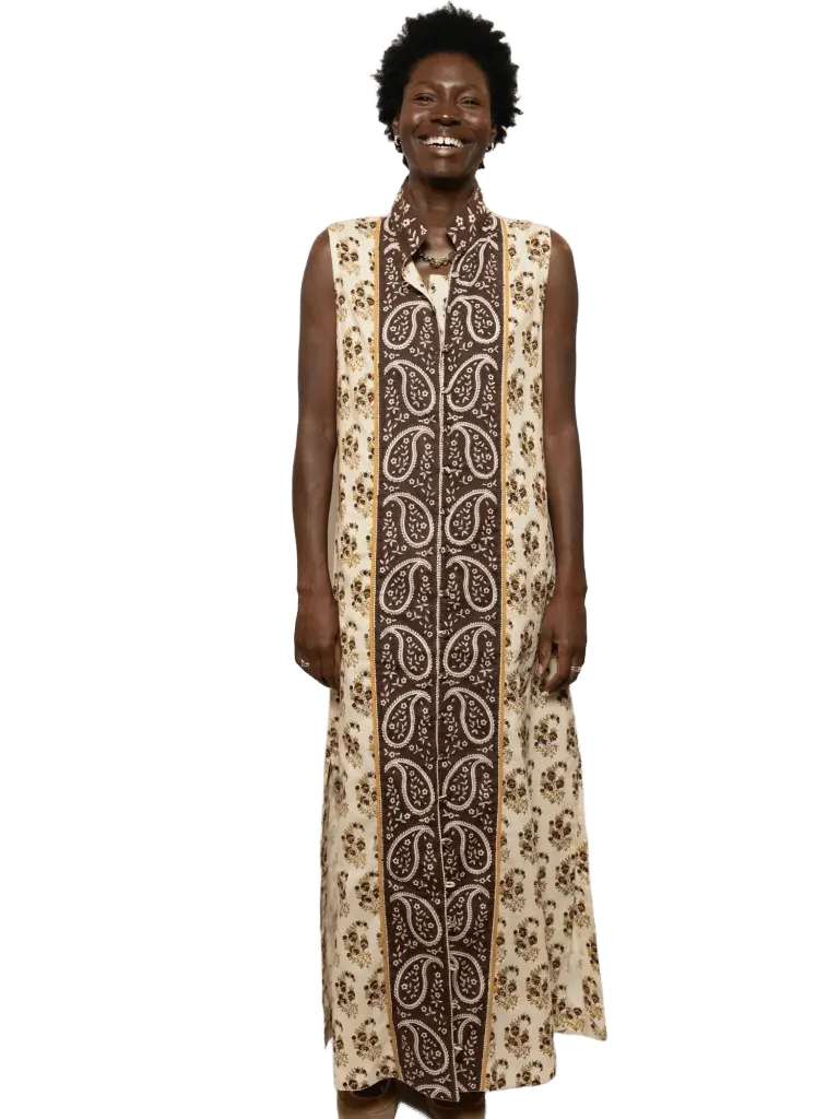 Sleeveless Marrakech Kaftan in Chocolate/Honey Paisley