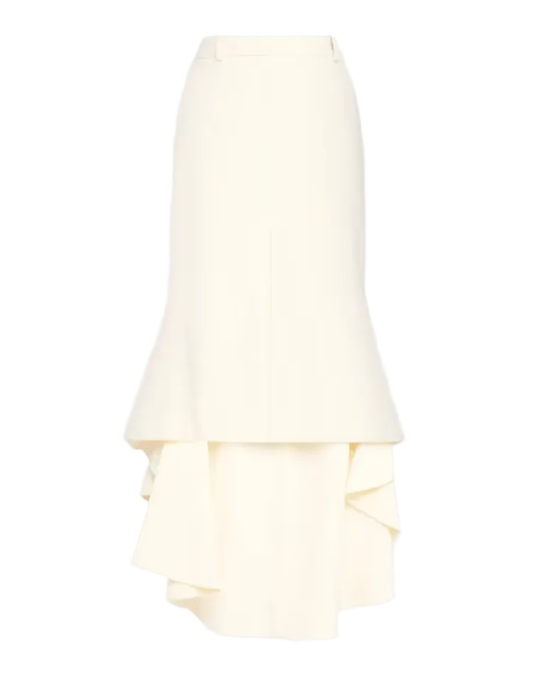 High-Low Ruffle Wool Maxi Skirt
