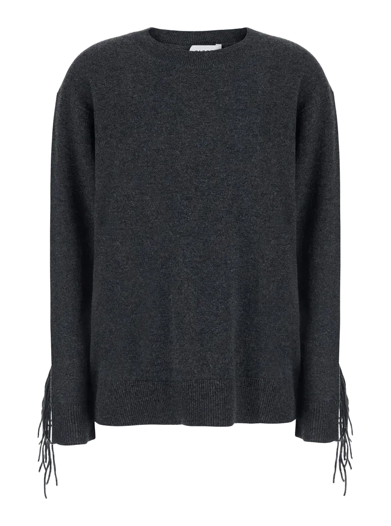 P.A.R.O.S.H. Cashmere Crew Neck with Frayed Cuffs Sweater — Gray