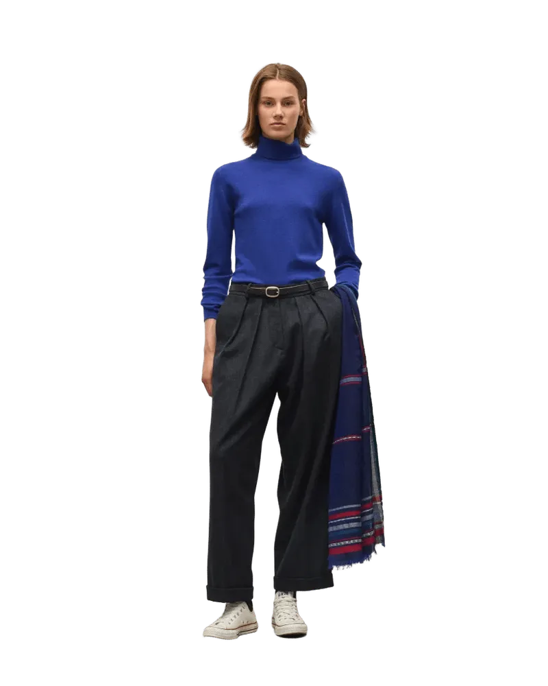 Iris Classic Blue Roll Neck Cashmere Jumper