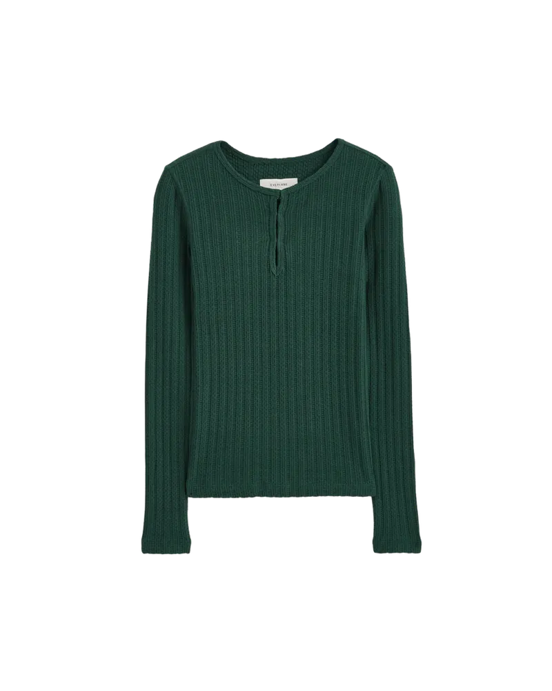 Pointelle Rib Henley - Black | Ponderosa Pine