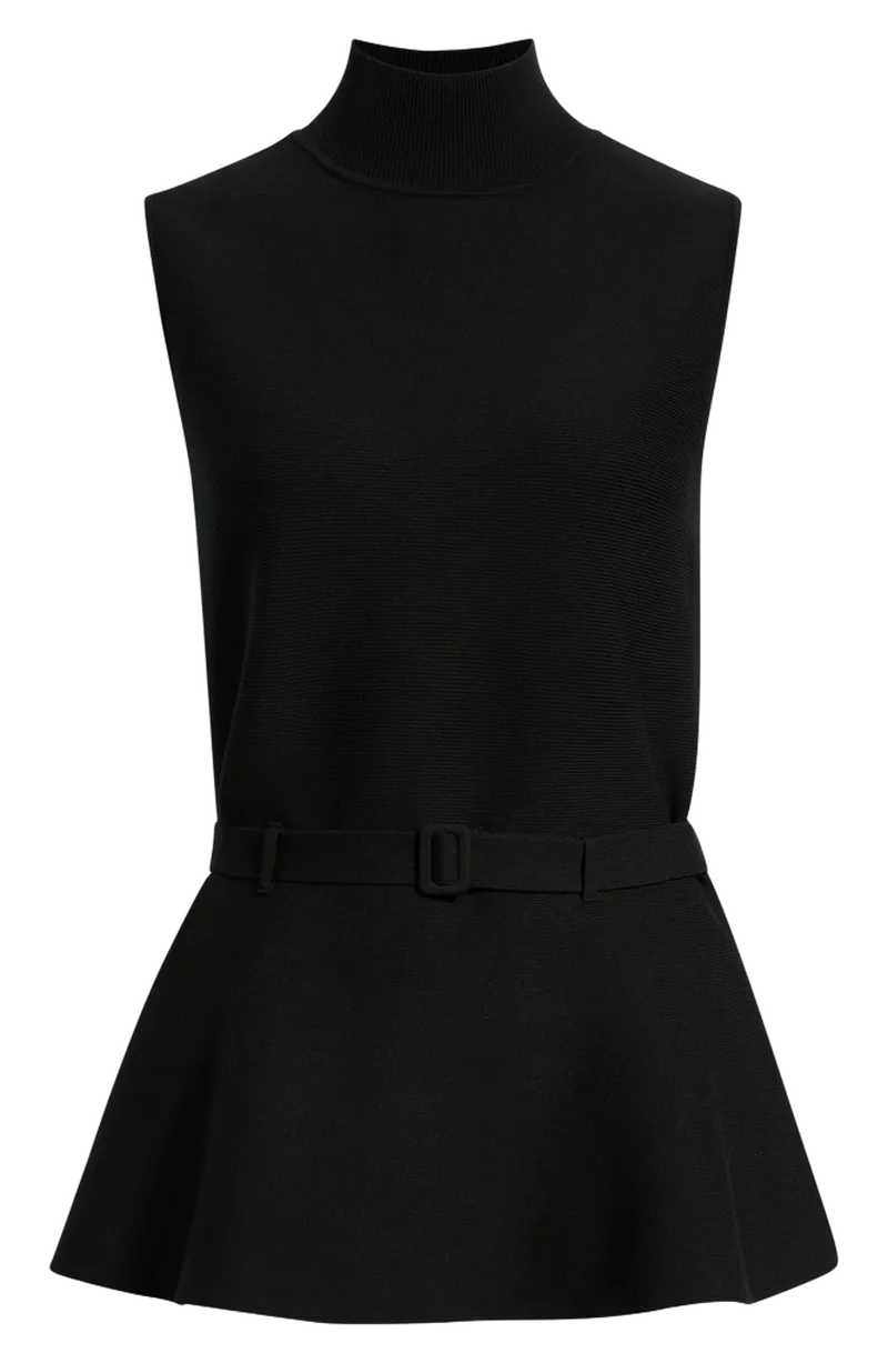 Sleeveless Belted Peplum Sweater