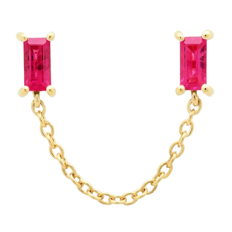 Ruby Baguette Chain Stud