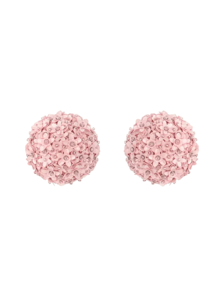 Flower Pompom Large Earrings