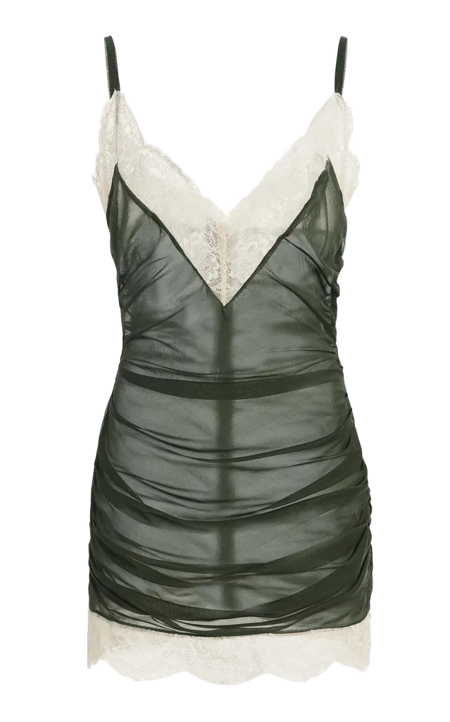 Lace-Trim Silk-Blend Mini Dress