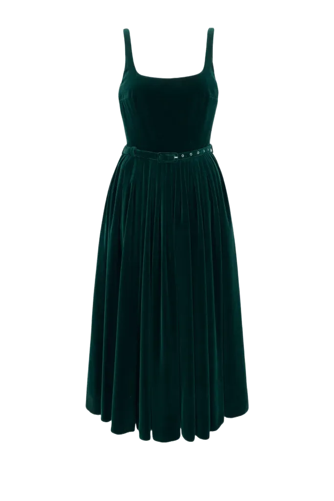 Eagle Dress in Green Cotton Velvet