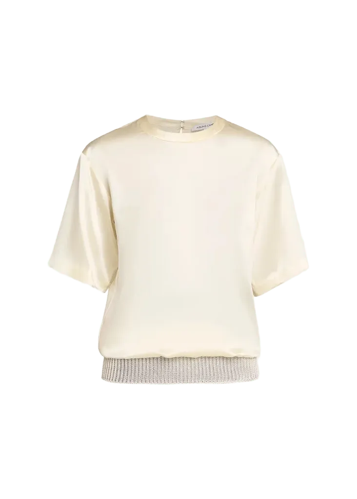 Liquid Silk Short-Sleeve T-Shirt With Rib Hem