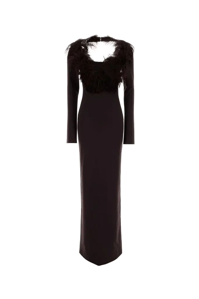 The Attico Feathered Viscose Dress — Brown