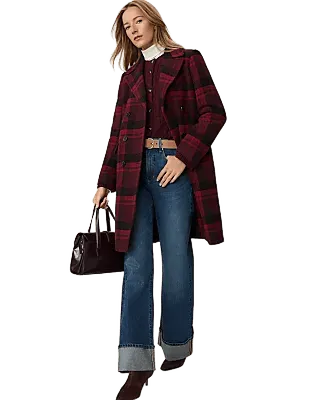 Plaid Fitted Double Breasted Coat