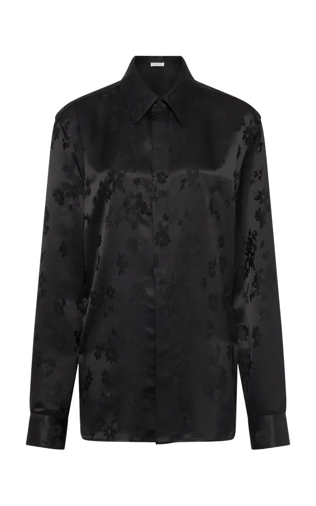 Cruz Shirt in Black Embroidered Silk