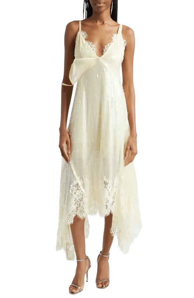 Lace Trim Sequin Double Layer Slipdress
