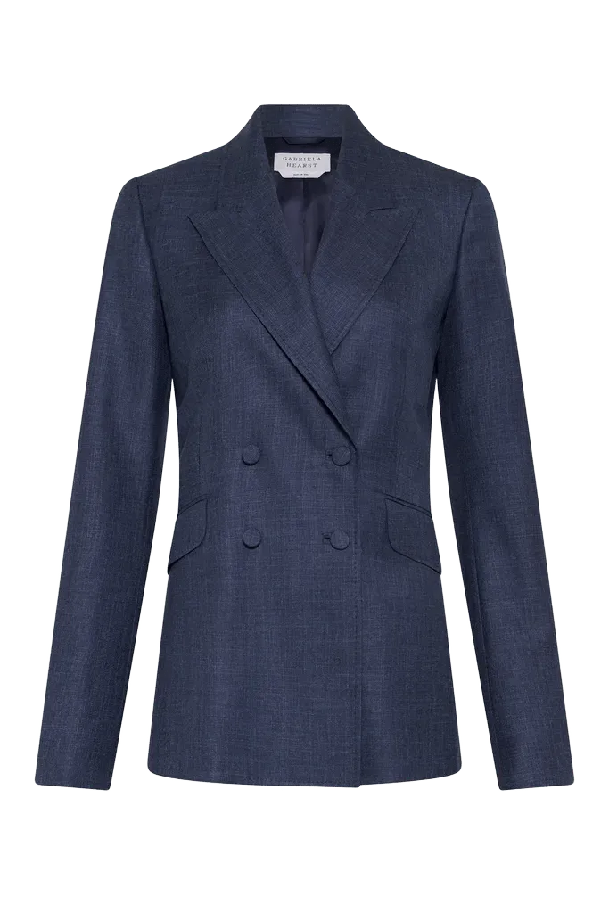 Angela Blazer in Denim Virgin Wool Silk with Linen