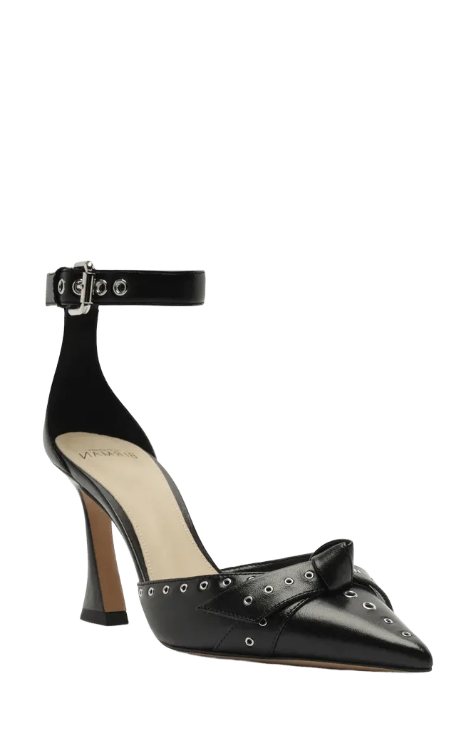 Clarita Eyelet Leather Ankle Strap Pump