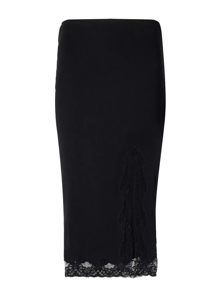 Lace-trimmed jersey midi skirt